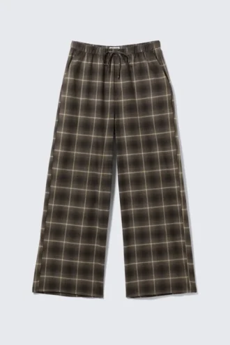 Pantalones de pijama holgados de franela – Marrón oscuro a cuadros