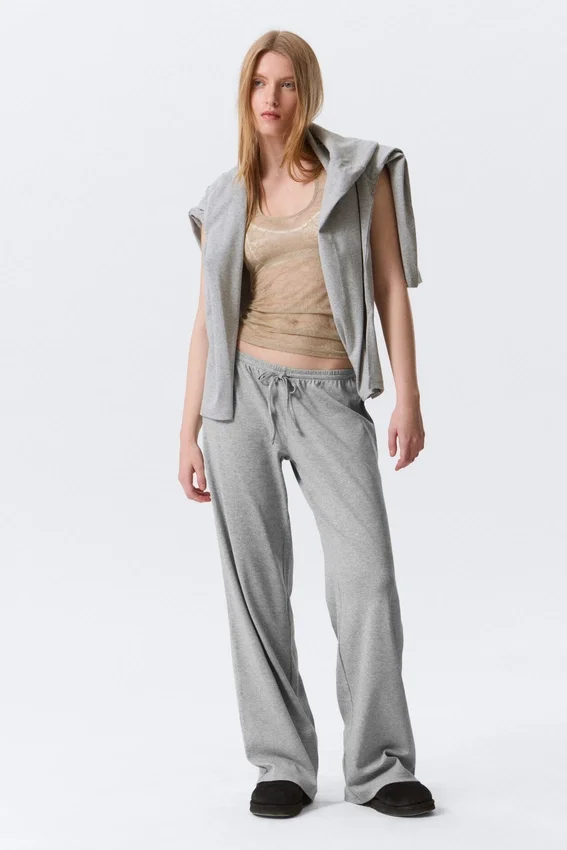 Pantalones de pijama holgados de talle medio – Gris jaspeado Pantalones de pijama holgados de talle medio – Gris jaspeado