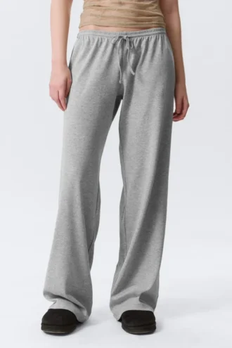 Pantalones de pijama holgados de talle medio – Gris jaspeado