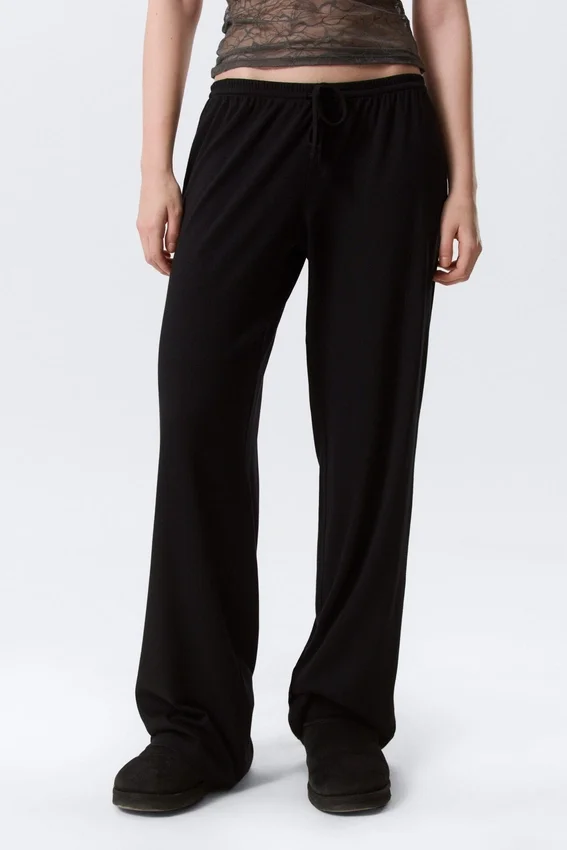 Pantalones de pijama holgados de talle medio – Negro Pantalones de pijama holgados de talle medio – Negro