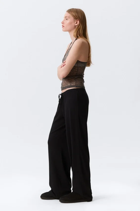 Pantalones de pijama holgados de talle medio – Negro Pantalones de pijama holgados de talle medio – Negro
