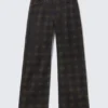 Pantalones de sarga a cuadros de talle bajo y pierna recta – Dark Brown Haze Pantalones de sarga a cuadros de talle bajo y pierna recta – Dark Brown Haze