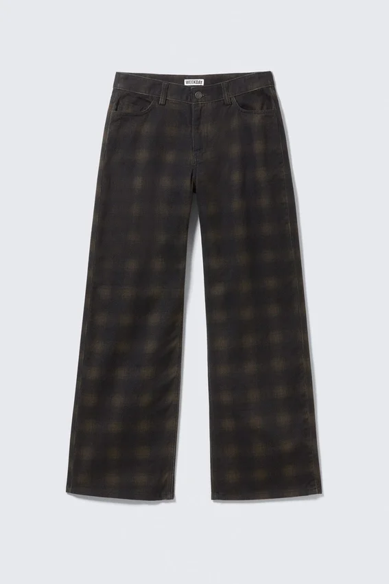 Pantalones de sarga a cuadros de talle bajo y pierna recta – Dark Brown Haze Pantalones de sarga a cuadros de talle bajo y pierna recta – Dark Brown Haze
