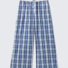 Pantalones de sarga de algodón de pierna ancha – Cuadros azules Pantalones de sarga de algodón de pierna ancha – Cuadros azules