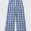 Pantalones de sarga de algodón de pierna ancha – Cuadros azules Pantalones de sarga de algodón de pierna ancha – Cuadros azules