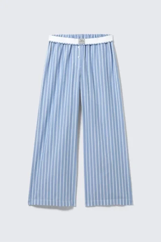 Pantalones de sarga de algodón de pierna ancha – Rayas azules