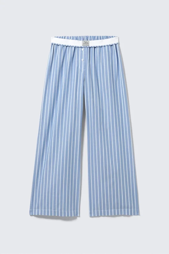Pantalones de sarga de algodón de pierna ancha – Rayas azules Pantalones de sarga de algodón de pierna ancha – Rayas azules