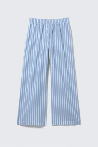 Pantalones de sarga de algodón de pierna ancha – Rayas azules