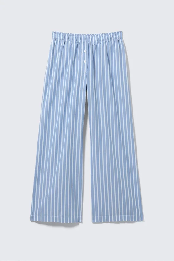 Pantalones de sarga de algodón de pierna ancha – Rayas azules Pantalones de sarga de algodón de pierna ancha – Rayas azules