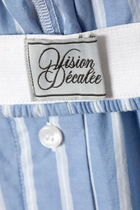 Pantalones de sarga de algodón de pierna ancha – Rayas azules Pantalones de sarga de algodón de pierna ancha – Rayas azules