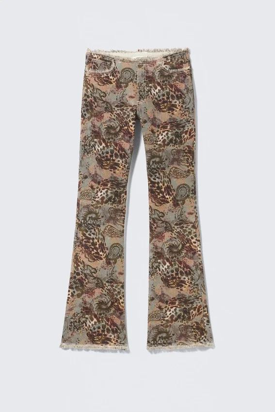 Pantalones de sarga de cintura baja con bordes deshilachados – Estampado de cachemira Pantalones de sarga de cintura baja con bordes deshilachados – Estampado de cachemira