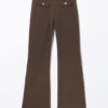 Pantalones de sarga de corte acampanado y cintura baja – Marrón oscuro Pantalones de sarga de corte acampanado y cintura baja – Marrón oscuro