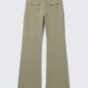 Pantalones de sarga de corte acampanado y cintura baja – Verde caqui Pantalones de sarga de corte acampanado y cintura baja – Verde caqui