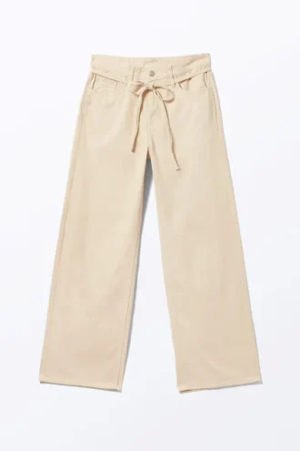 Pantalones de sarga de corte holgado y cintura baja – Beige claro