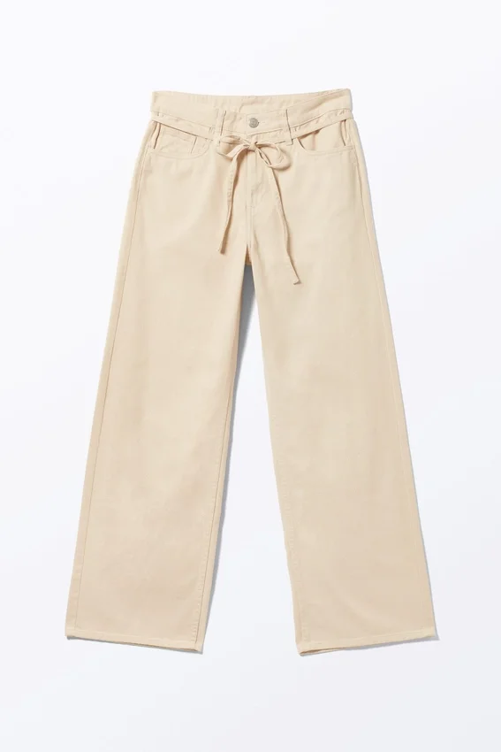 Pantalones de sarga de corte holgado y cintura baja – Beige claro Pantalones de sarga de corte holgado y cintura baja – Beige claro