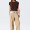 Pantalones de sarga de talle bajo con cintura doblada – Beige Pantalones de sarga de talle bajo con cintura doblada – Beige