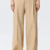 Pantalones de sarga de talle bajo con cintura doblada – Beige Pantalones de sarga de talle bajo con cintura doblada – Beige