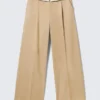 Pantalones de sarga de talle bajo con cintura doblada – Beige Pantalones de sarga de talle bajo con cintura doblada – Beige