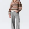Pantalones de sarga de talle bajo con cintura plegada – Gris Pantalones de sarga de talle bajo con cintura plegada – Gris