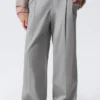 Pantalones de sarga de talle bajo con cintura plegada – Gris Pantalones de sarga de talle bajo con cintura plegada – Gris