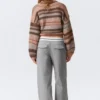 Pantalones de sarga de talle bajo con cintura plegada – Gris Pantalones de sarga de talle bajo con cintura plegada – Gris