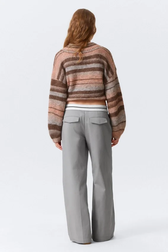 Pantalones de sarga de talle bajo con cintura plegada – Gris Pantalones de sarga de talle bajo con cintura plegada – Gris