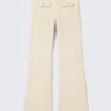 Pantalones de sarga de talle bajo y corte acampanado – Beige claro Pantalones de sarga de talle bajo y corte acampanado – Beige claro