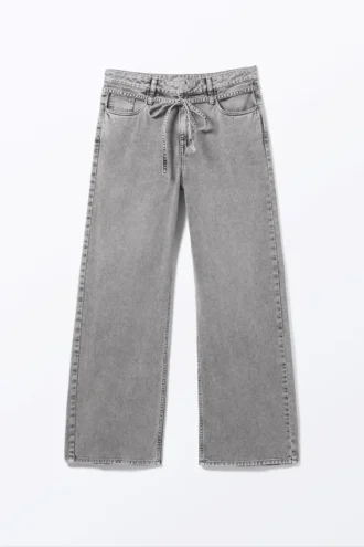 Pantalones de sarga holgados de cintura baja – Gris polvoriento sobreteñido