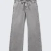 Pantalones de sarga holgados de cintura baja – Gris polvoriento sobreteñido Pantalones de sarga holgados de cintura baja – Gris polvoriento sobreteñido