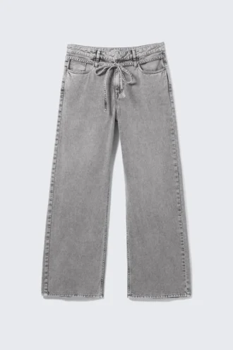 Pantalones de sarga holgados de cintura baja – Gris polvoriento sobreteñido
