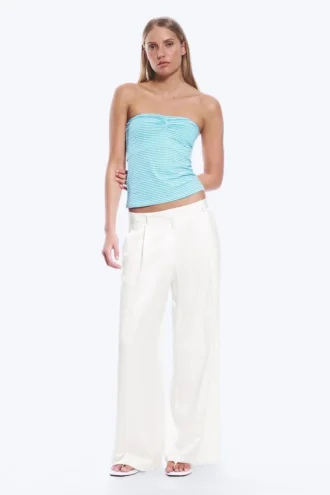 Pantalones de satén de cintura alta y pierna ancha – Blanco