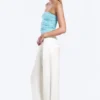 Pantalones de satén de cintura alta y pierna ancha – Blanco Pantalones de satén de cintura alta y pierna ancha – Blanco