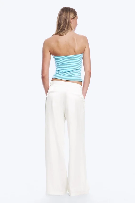 Pantalones de satén de cintura alta y pierna ancha – Blanco Pantalones de satén de cintura alta y pierna ancha – Blanco
