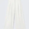 Pantalones de satén de cintura alta y pierna ancha – Blanco Pantalones de satén de cintura alta y pierna ancha – Blanco