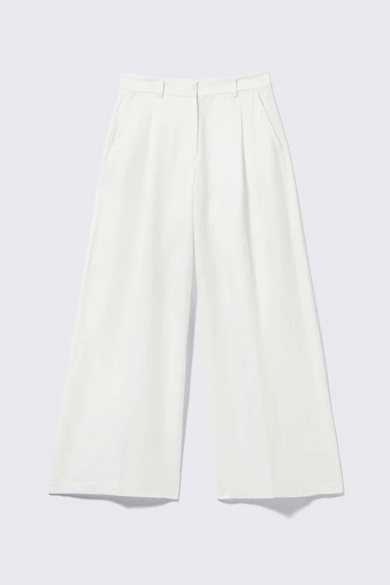 Pantalones de satén de cintura alta y pierna ancha – Blanco Pantalones de satén de cintura alta y pierna ancha – Blanco