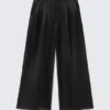 Pantalones de satén de cintura alta y pierna ancha – Negro Pantalones de satén de cintura alta y pierna ancha – Negro