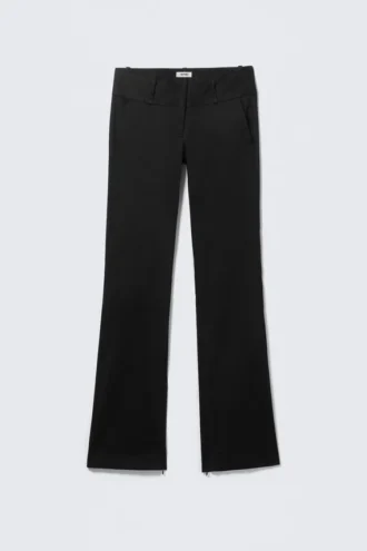 Pantalones de satén de talle bajo con cremallera en el bajo – Negro