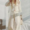 Pantalones de talle bajo con fruncidos y cordón – Blanco roto Pantalones de talle bajo con fruncidos y cordón – Blanco roto