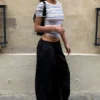 Pantalones de talle bajo con fruncidos y cordón – Negro Pantalones de talle bajo con fruncidos y cordón – Negro