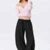 Pantalones de talle bajo con fruncidos y cordón – Negro Pantalones de talle bajo con fruncidos y cordón – Negro