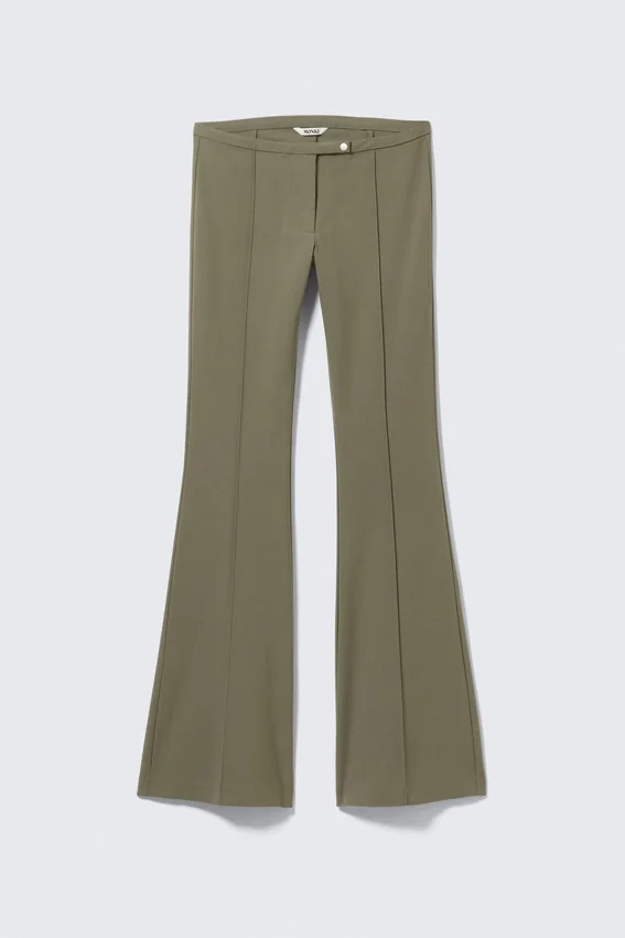 Pantalones de talle bajo, corte ajustado y pernera acampanada – Verde caqui oscuro Pantalones de talle bajo, corte ajustado y pernera acampanada – Verde caqui oscuro