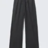 Pantalones de talle bajo de mezcla de lino – Gris oscuro Pantalones de talle bajo de mezcla de lino – Gris oscuro