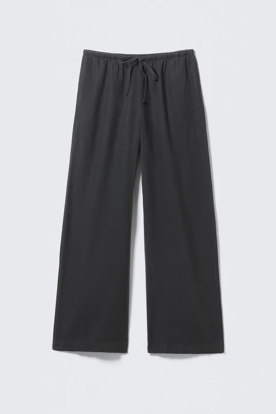 Pantalones de talle bajo de mezcla de lino – Gris oscuro Pantalones de talle bajo de mezcla de lino – Gris oscuro