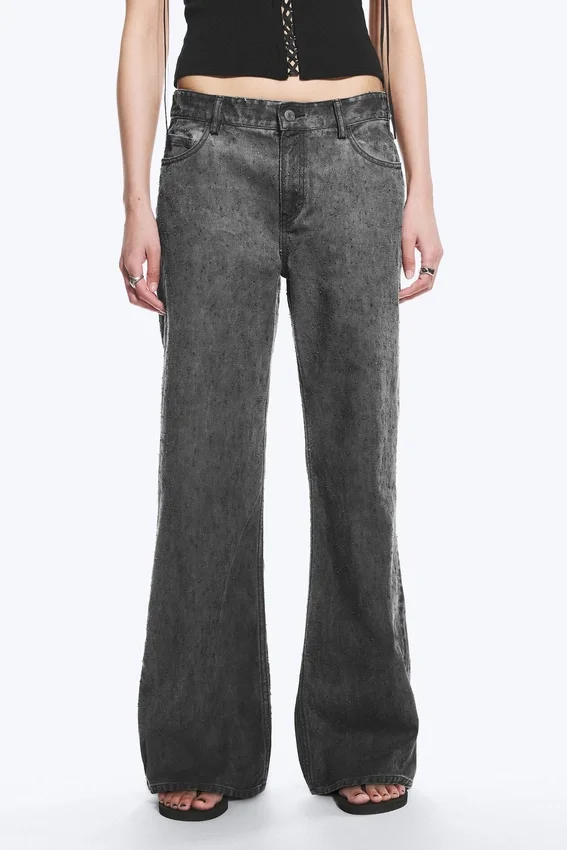 Pantalones de talle bajo, holgados y acampanados – Gris oscuro Pantalones de talle bajo, holgados y acampanados – Gris oscuro