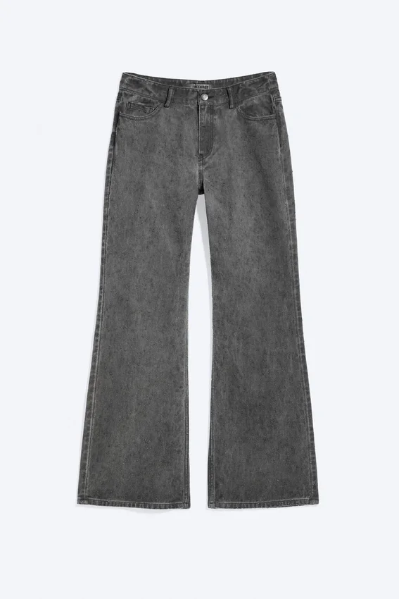 Pantalones de talle bajo, holgados y acampanados – Gris oscuro Pantalones de talle bajo, holgados y acampanados – Gris oscuro