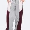 Pantalones de talle bajo y pierna ancha con bloques de color – Gris/Rosa/Rojo Pantalones de talle bajo y pierna ancha con bloques de color – Gris/Rosa/Rojo