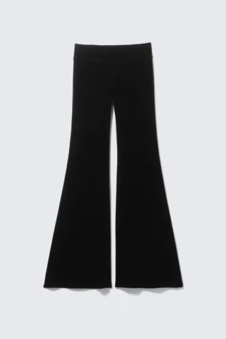 Pantalones de terciopelo de malla acampanados de talle bajo – Negro