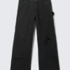 Pantalones de trabajo de talle bajo y corte holgado – Negro Pantalones de trabajo de talle bajo y corte holgado – Negro