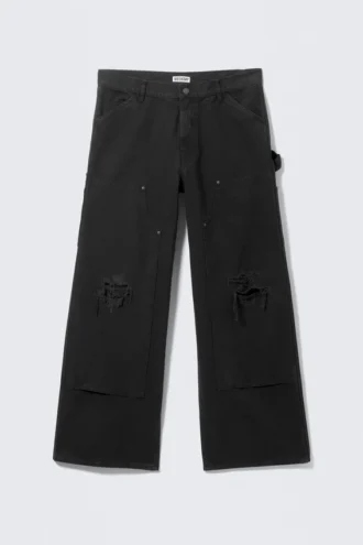 Pantalones de trabajo de talle bajo y corte holgado – Negro Pantalones de trabajo de talle bajo y corte holgado – Negro
