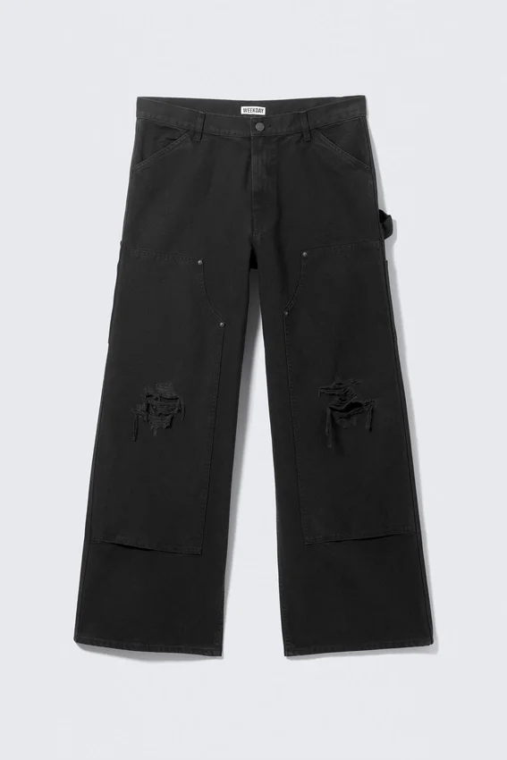 Pantalones de trabajo de talle bajo y corte holgado – Negro Pantalones de trabajo de talle bajo y corte holgado – Negro